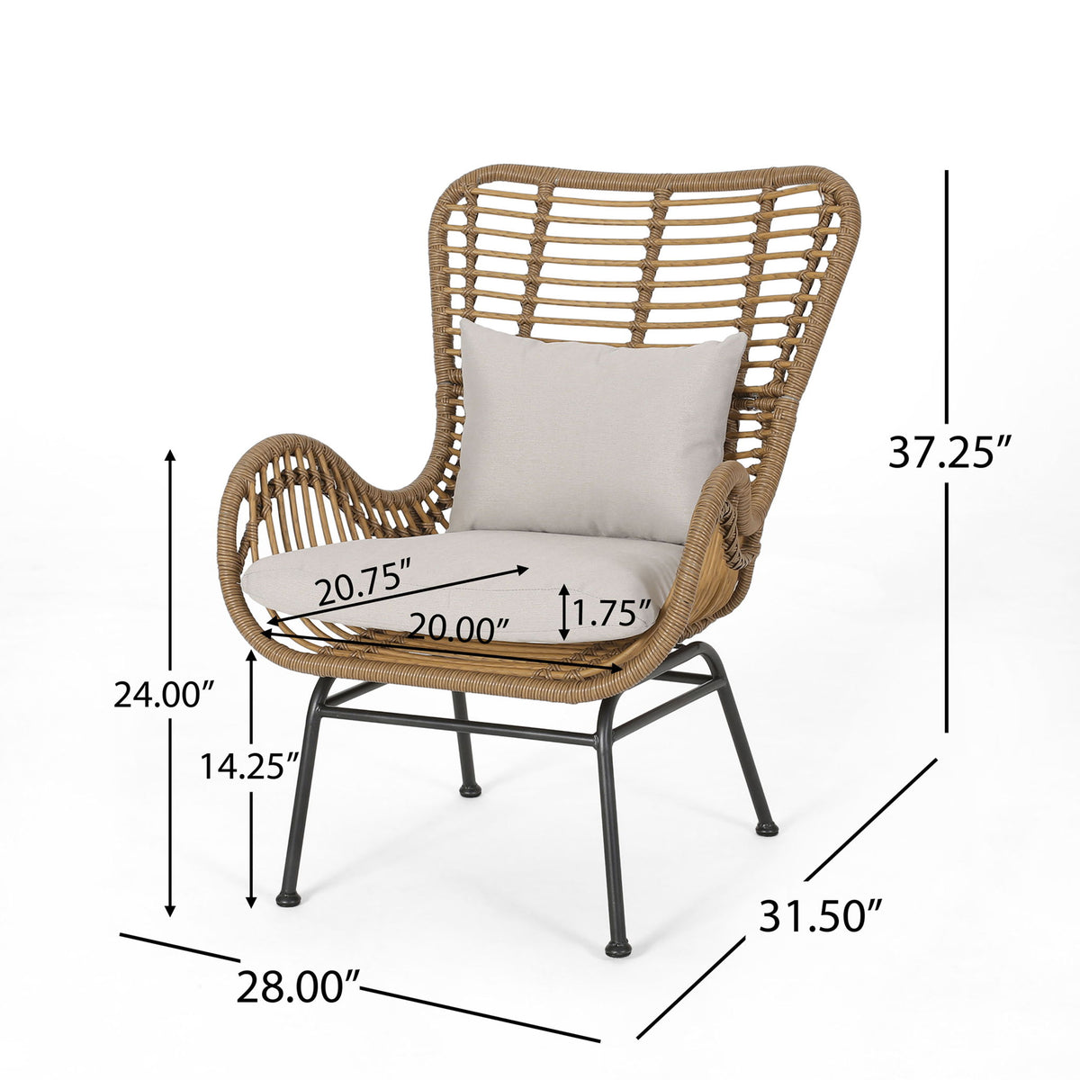 Modern Aesthetic Outdoor Rattan Accent Chair With Metal Legs