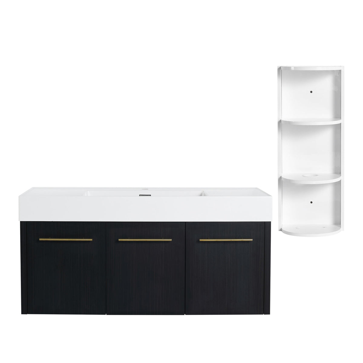 Modern Wall Mounted Bathroom Vanity With Thick Edge Resin Sink And Storage Rack