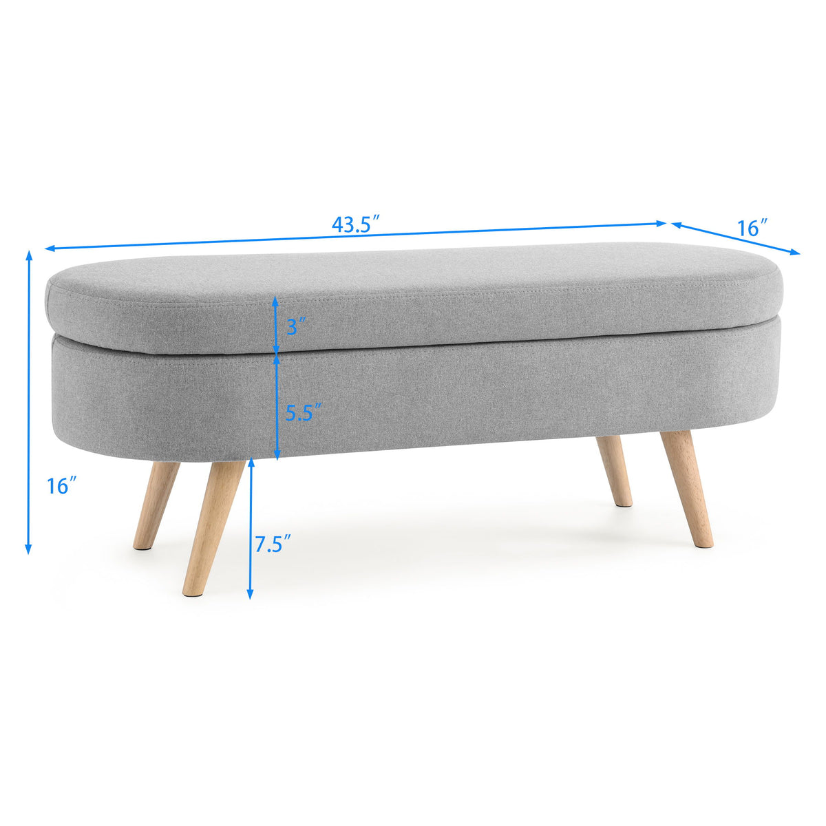 Ottoman Oval Storage Bench With Rubber Wood Legs Linen - Gray