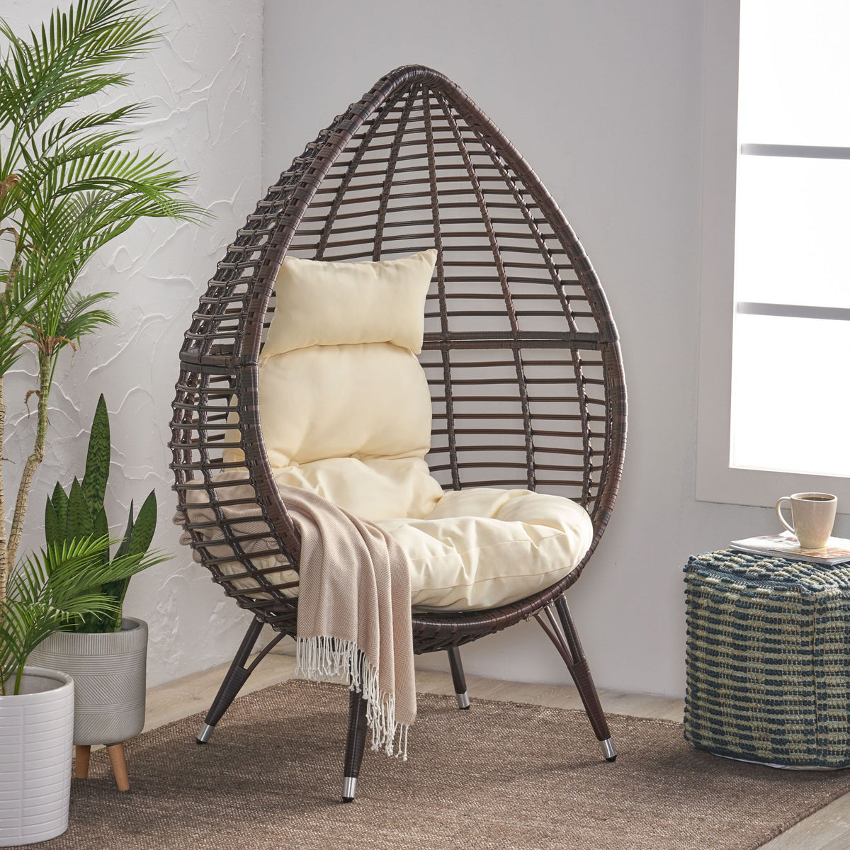 Cutter Teardrop Patio Chair With Water Resistant Cushion - Multi / Brown / Beige