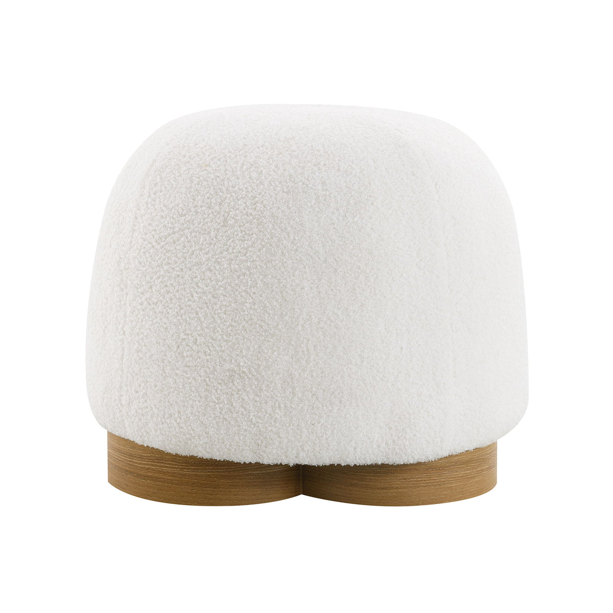 Round Soft Teddy Fabric Upholstered Ottoman With Metal Accents