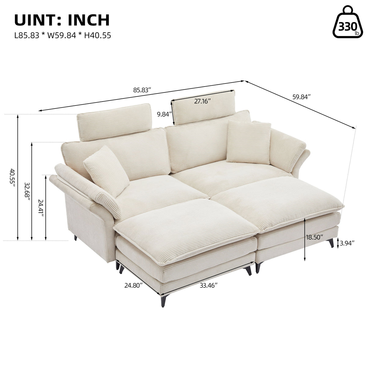 Modern Deep Seat Sectional Sofa With Ottoman