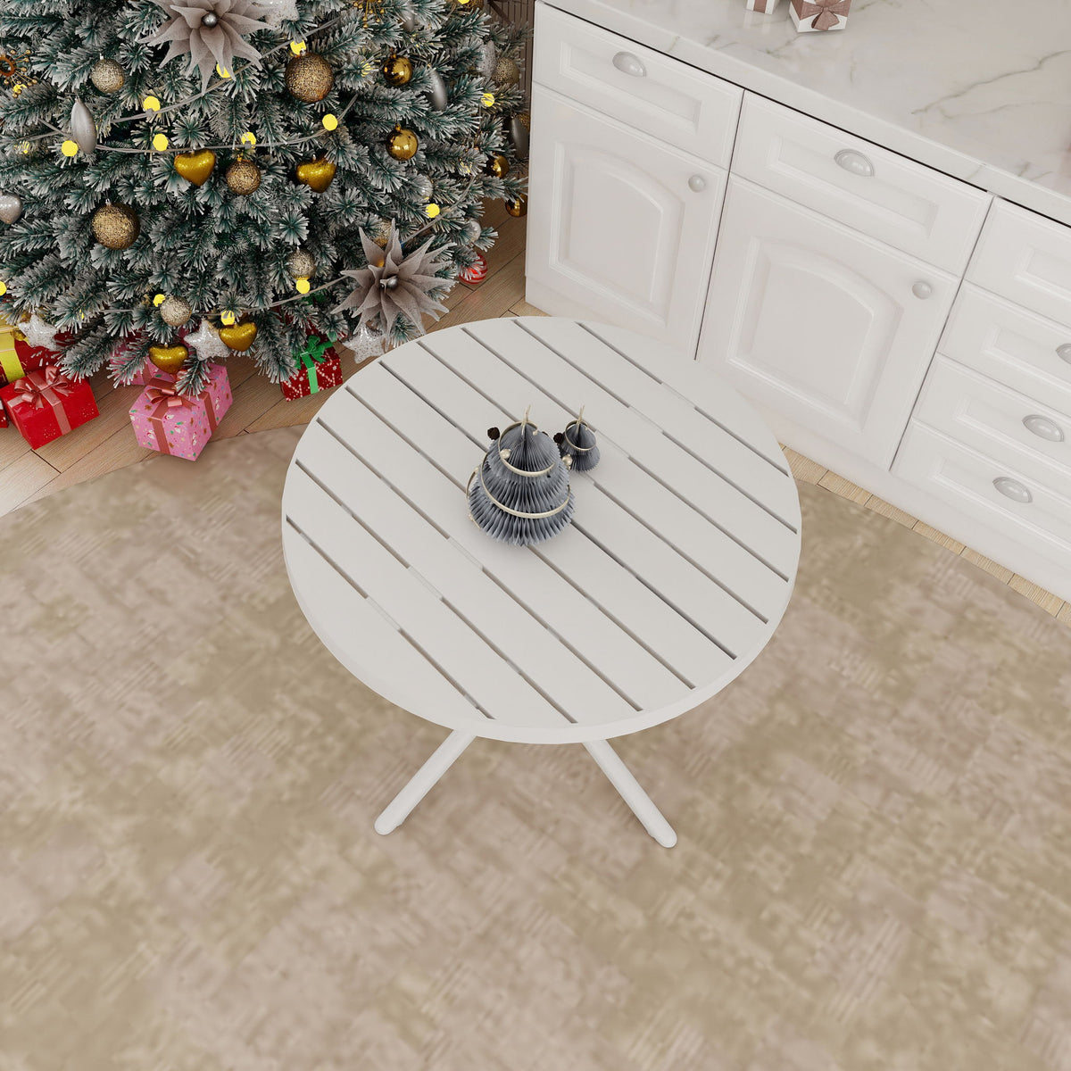 Modern Round Table, Waterproof, UV Resistant And Durable - White
