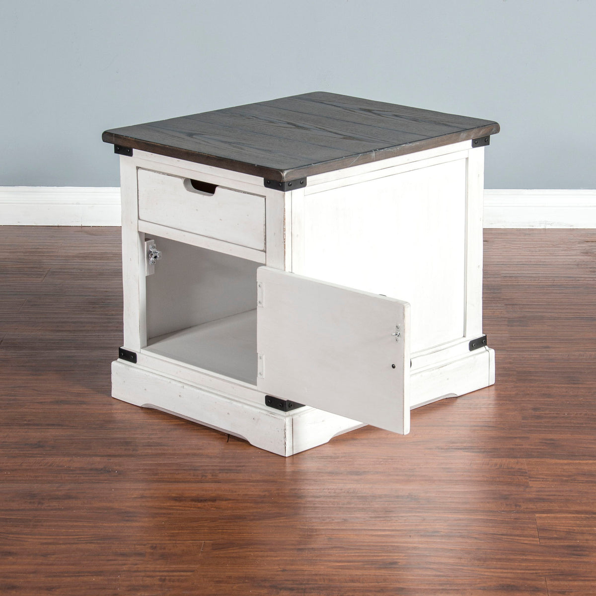 French Country - End Table - White / Dark Brown