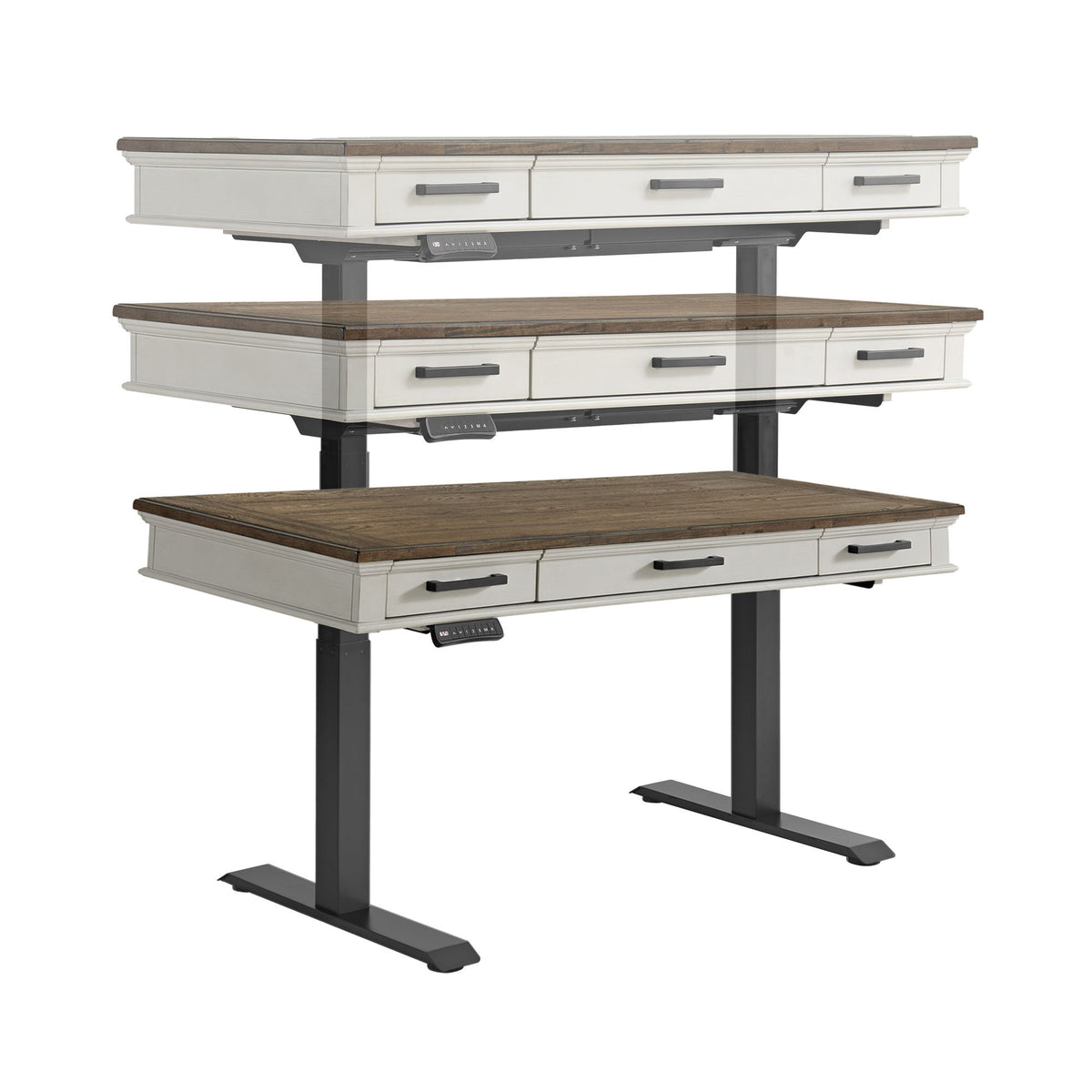 Drake - Lift Desk - Rustic White / French Oak