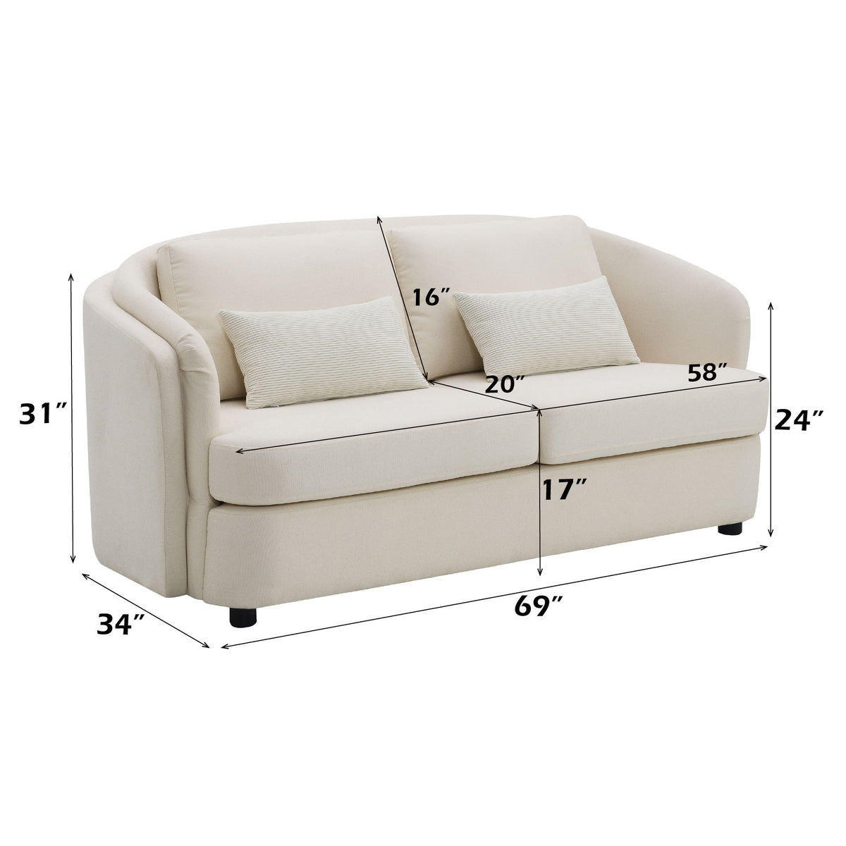 Mariko - 3 Piece Living Room Set Sofa Loveseat Chair - Beige