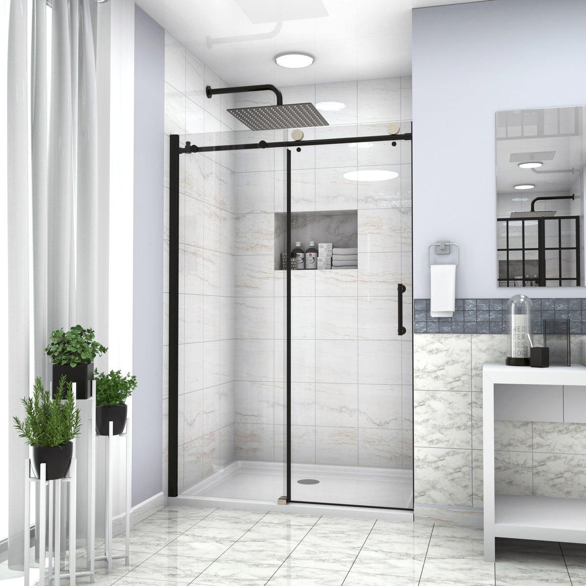 Single Sliding Bypass Shower Door Enclosure With Tempered Glass