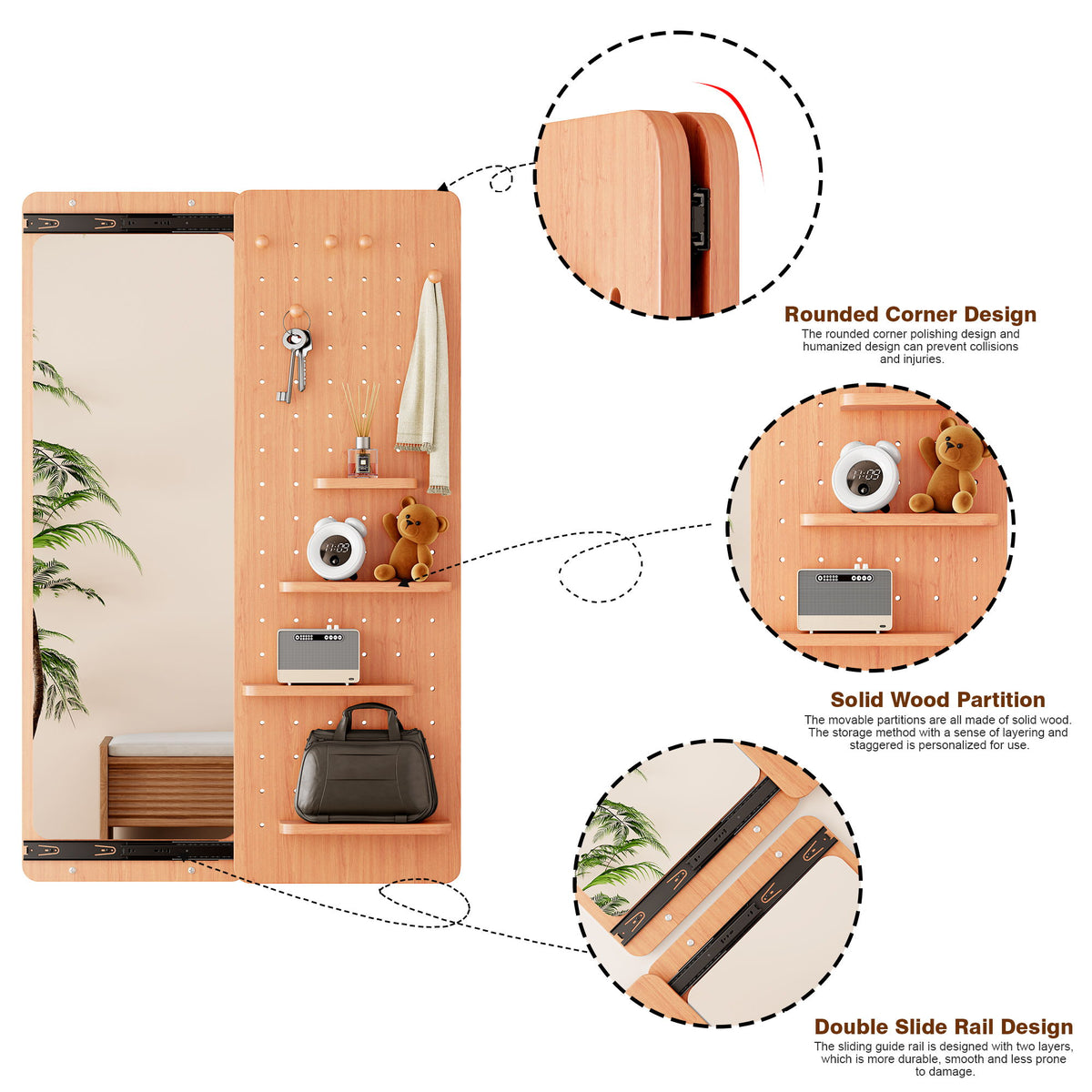 Wall Mounted Full Length Mirror With Shelf And Hook