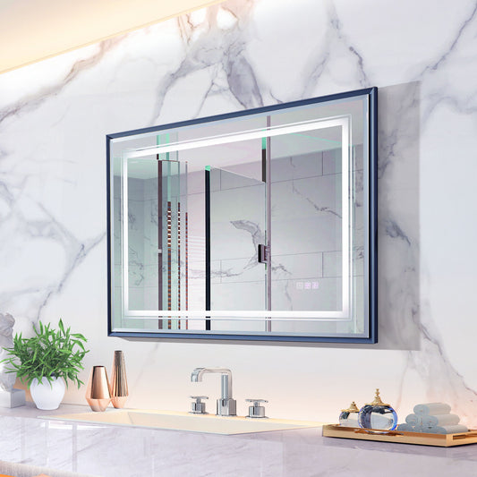 LED Bathroom Beveled Mirror, 3000 - 6000K Gradient Front And Backlit LED Mirror For Bathroom, 3 Colors Dimmable, Ip54 Enhanced Anti Fog