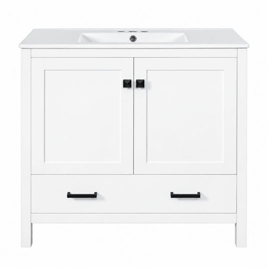 Bathroom Vanity With Sink, Soft Close Doors, Double Shelves & Divided Drawer