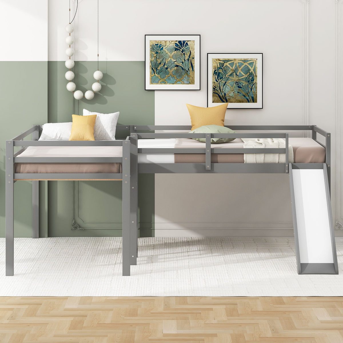 L Shaped Loft Bed With Ladder And Slide