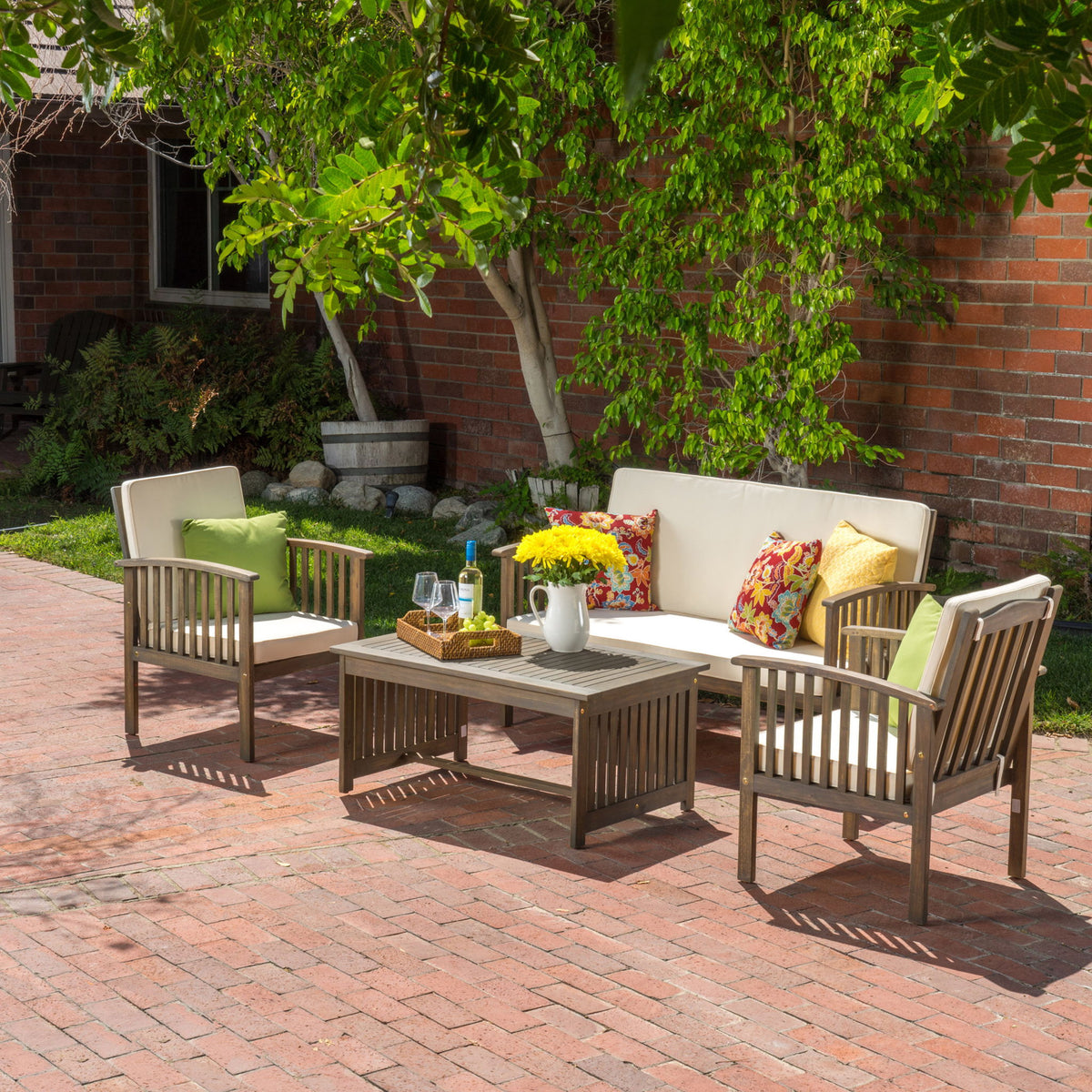 4 Piece Set Outdoor Chat Set With Water Resistant Cushions