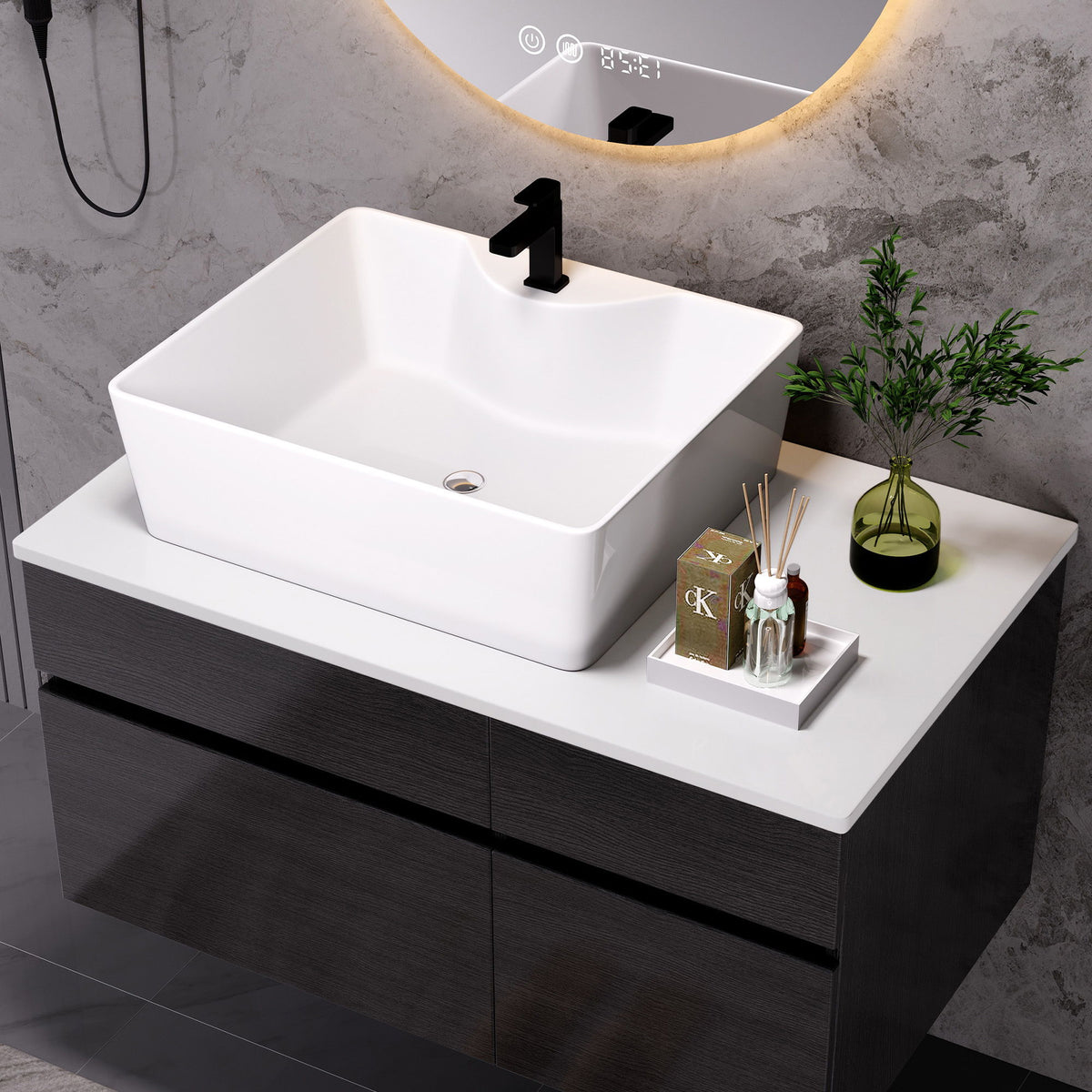 Floating Bathroom Vanity With Sink For Small Bathroom - White / Black