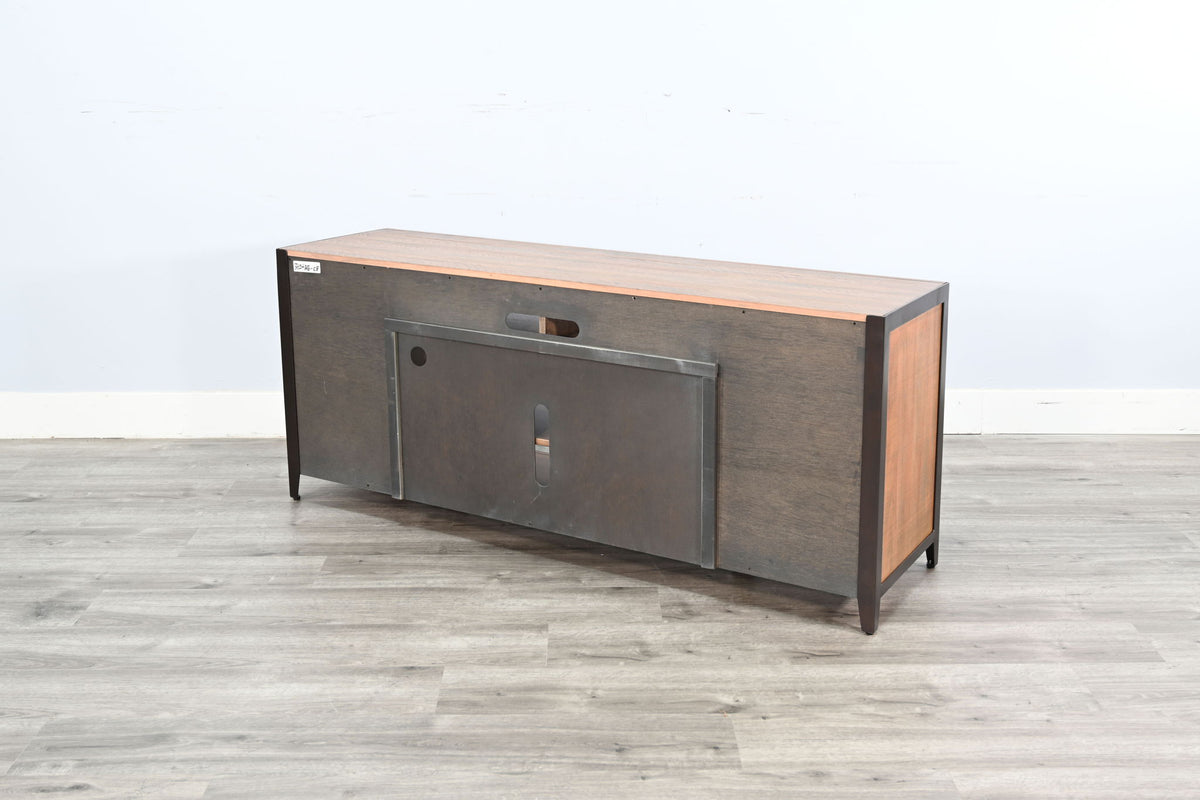 Industrial TV Stand With Open Shelving And Metal Accents - Antique Brown