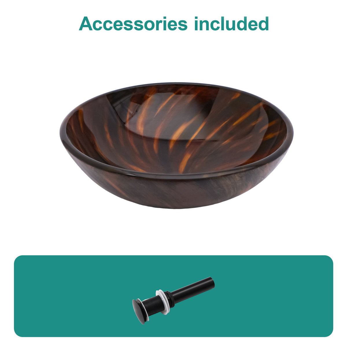 Vessel Bathroom Sink With Pop Up Drain, Round Bowl Design For Bathrooms - Brown