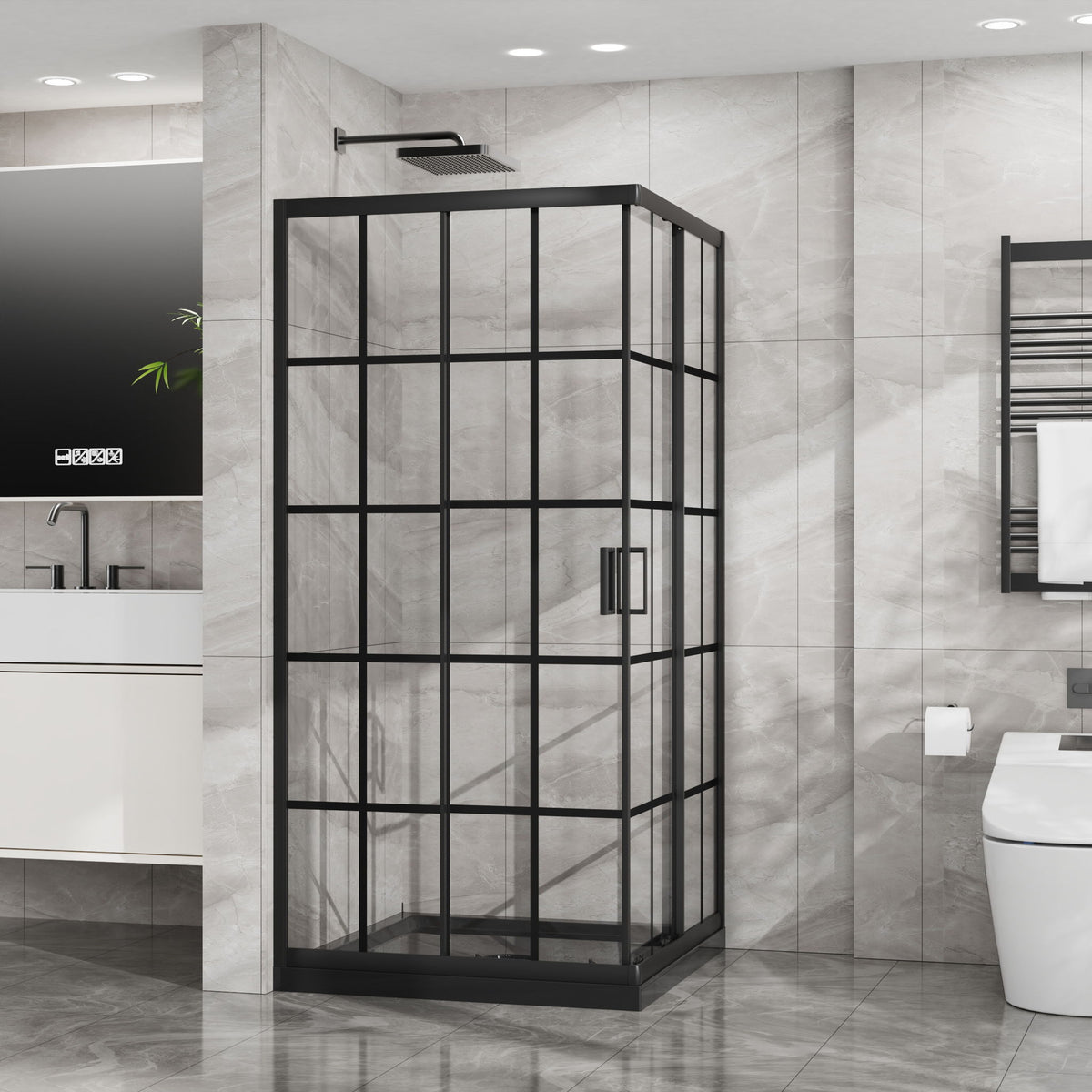 Corner Shower Enclosure Double Sliding Door & Shower Base