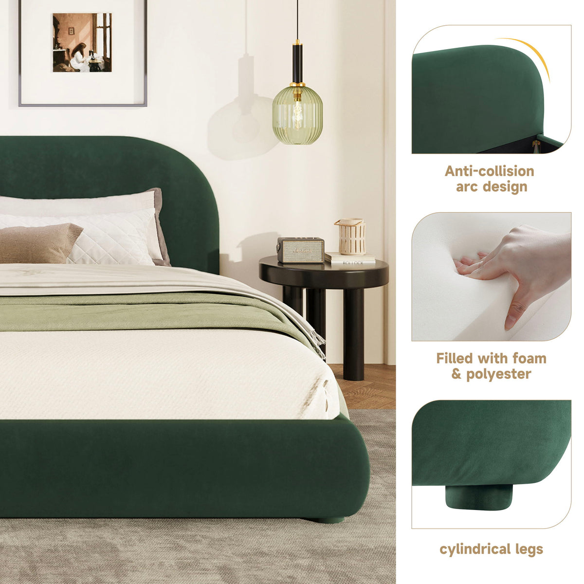 Upholstered Simple Modern Bedroom Bed With Curved Headboard