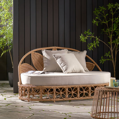 Outdoor Wicker Daybed With Pillows - Light Brown / Beige