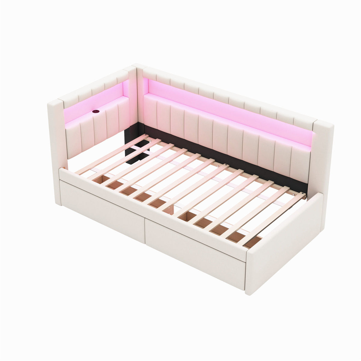 Upholstered Platform Bed With USB Ports And LED Belt