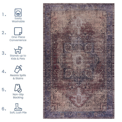 Maval - 3' X 5' Washable Area Rug - Burgundy