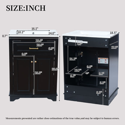 Bathroom Vanity With Integrated Sink, 2 Door Cabinet With Tip Out Drawer, Rectangular Design