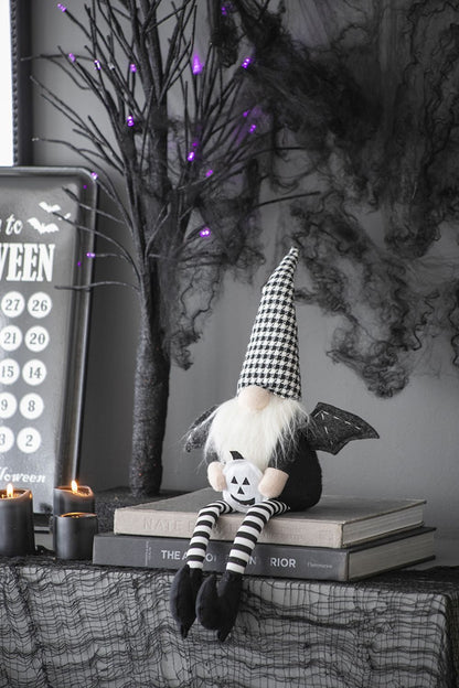 Sitting Gnome With Wings & Plaid Hat, For Halloween Decor