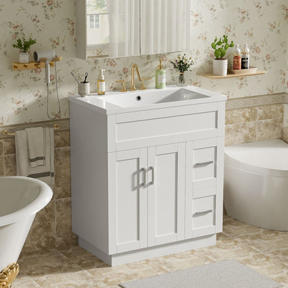 Bathroom Vanity With 2 Doors, 2 Drawers, Adjustable Shelf, Hidden Slides & Soft Close Hinges