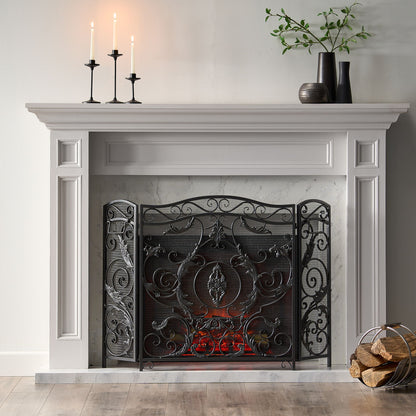 Mariella - Traditional Floral Iron Fireplace Screen With Ornate Design