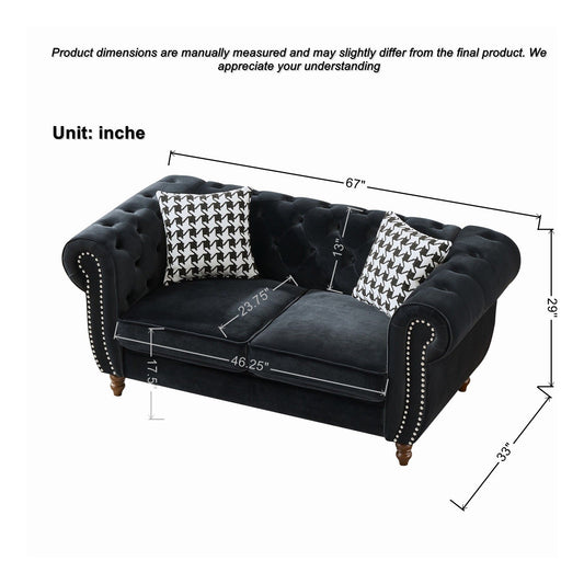 Chesterfield 3 And 2 Seater Upholstery Sofa With Roll Armrest & Nailhead Fabric Couch