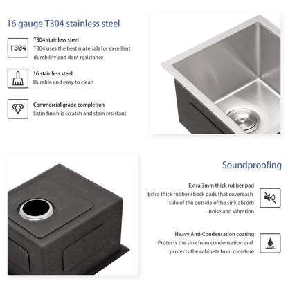 Undermount Stainless Steel Kitchen Sink, Deep Single Bowl Basin