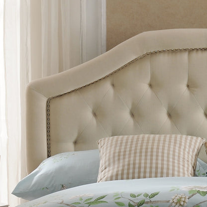 Queen & Full Size Headboard With Diamond Tufting And Nailhead Trim - Beige