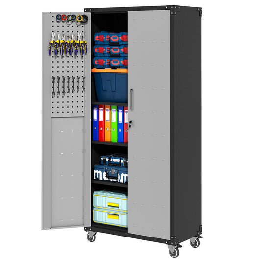Metal Garage Storage Cabinet With Wheels Heavy Duty Tool Storage Cabinet - Black / Gray