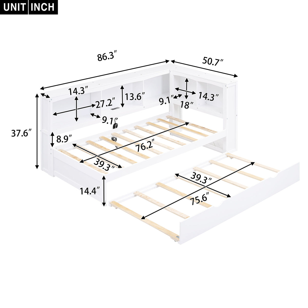 Daybed With Trundle, Storage Cabinets, USB Ports