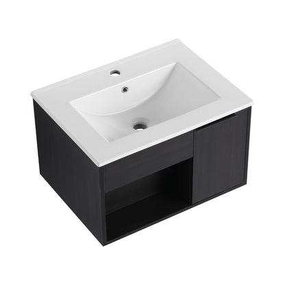 Wall Mounted Floating Bathroom Vanity With Open Shelf & Soft Close Door