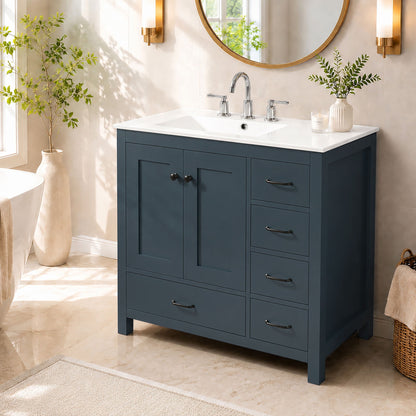 Bathroom Vanity With Sink Combo, 2 Soft Close Doors And 5 Drawers