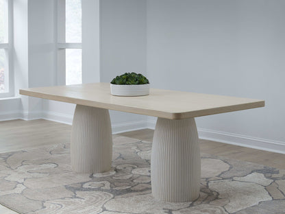 Zinnia - Plaster Base Wood Top Dining Table - White Sand And Ivory