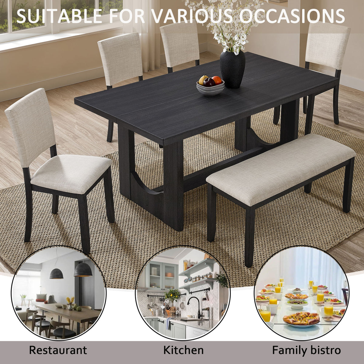 Dining Table Set, Rectangular Kitchen Table With Upholstered Chairs