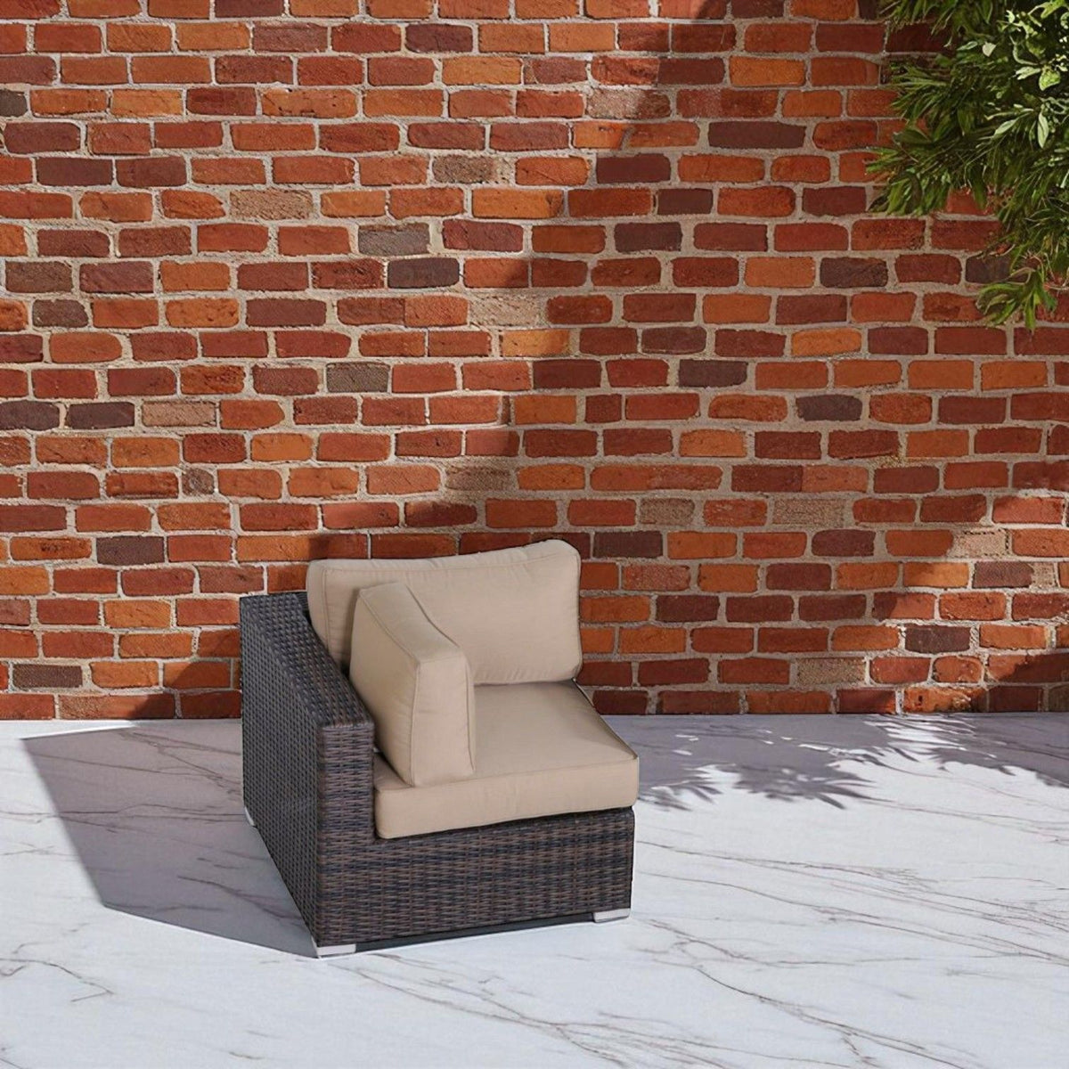 Outdoor 33" Wide Corner Wedge With Cushions - Beige / Brown