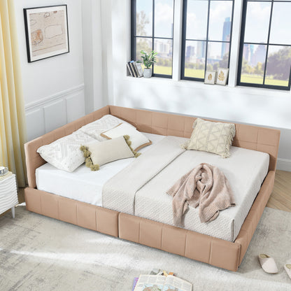 Mid-Century Storage Upholstered Tufted Bed Frame With Backrest And Armrests