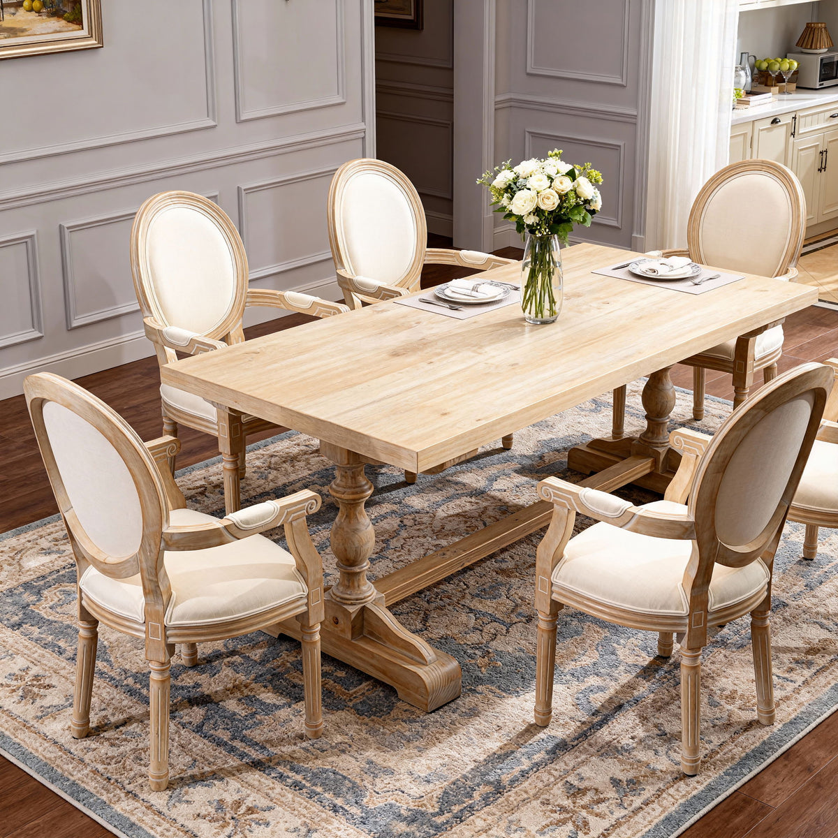French Vintage Upholstered Fabric Dining Armchair (Set of 2)