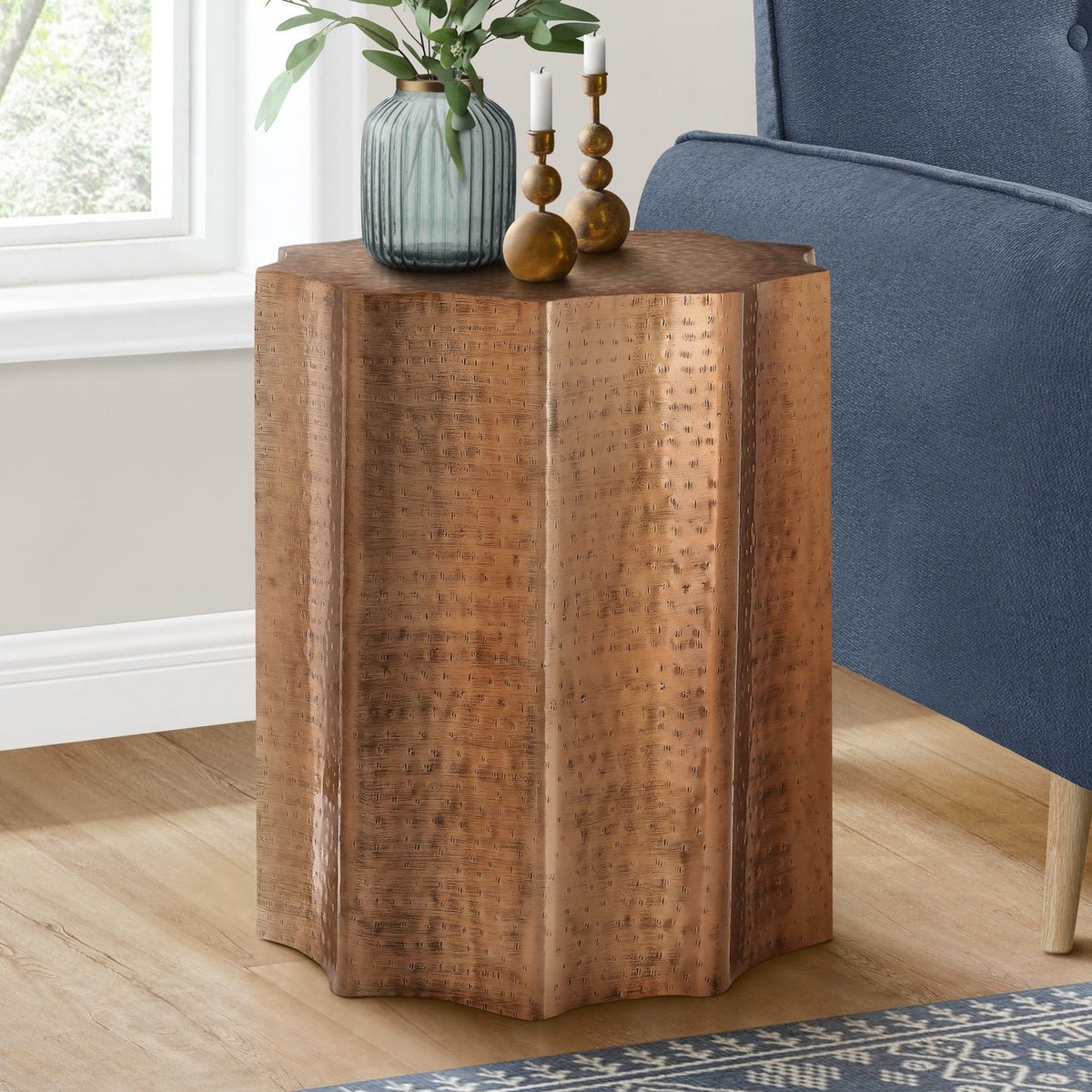 Drum Accent Side Table, Stylish Scalloped Design