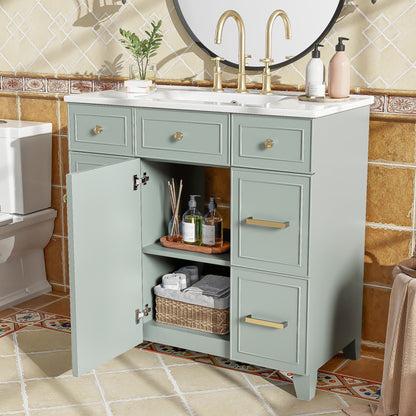 Bathroom Vanity With Ceramic Sink, Soft Close Doors, Adjustable Shelves