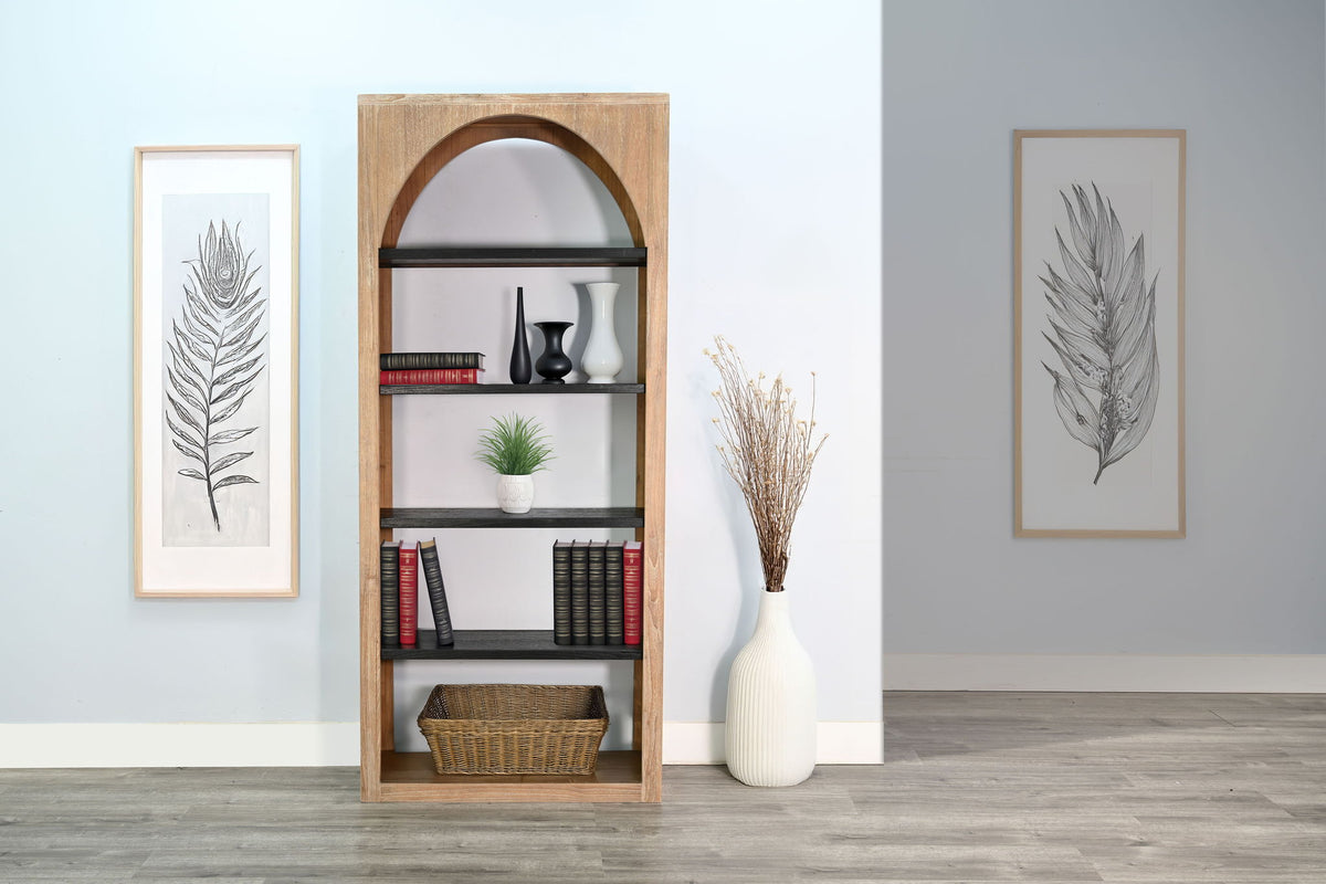 Tall Arched Wood Bookshelf With Open Shelving