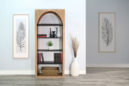 Tall Arched Wood Bookshelf With Open Shelving