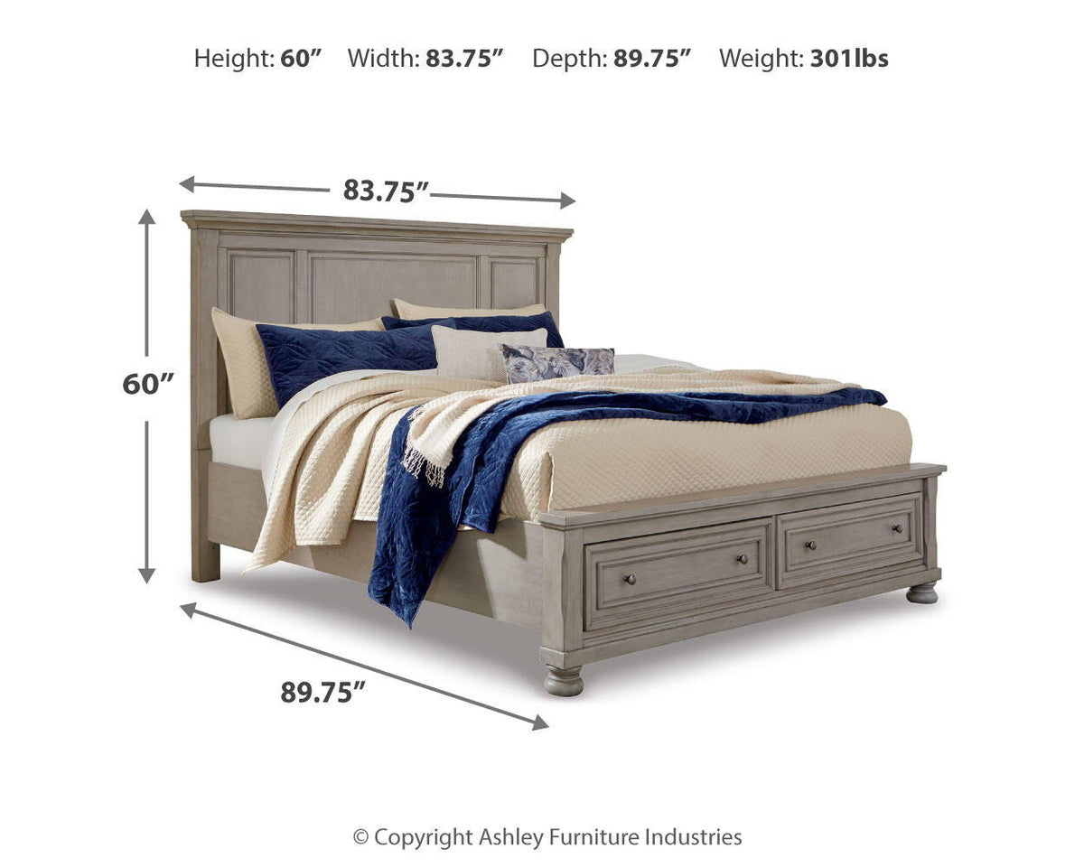 Lettner - King Panel Storage Bed - Light Gray