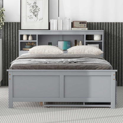 Platform Bed With Storage Headboard, USB, Trundle And 3 Drawers
