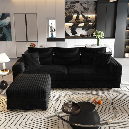 Deep Seat Convertible Sofa With Soft Pillows And Ottomans