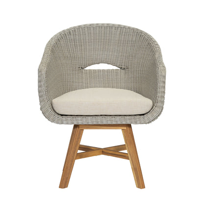 Modern Coastal Rattan Dining Chairs, (Set of 2), Solid Wood Legs - Beige / Gray Ash / Natural
