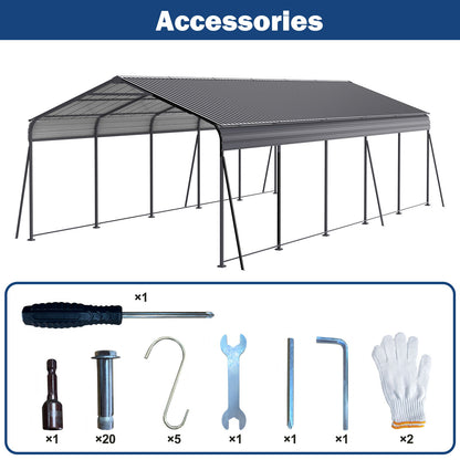 Metal Carport 13 X 26.5 Ft Heavy Duty With Galvanized Steel Roof Metal Garage Canopy With Galvanized Steel Roof & Frame Car Tent Outdoor Storage Shed For Car Boats And Truck - Gray