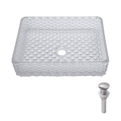 Rectangle Vessel Sink With Diamond Texture With Pop Up Drain (No Faucet) - White